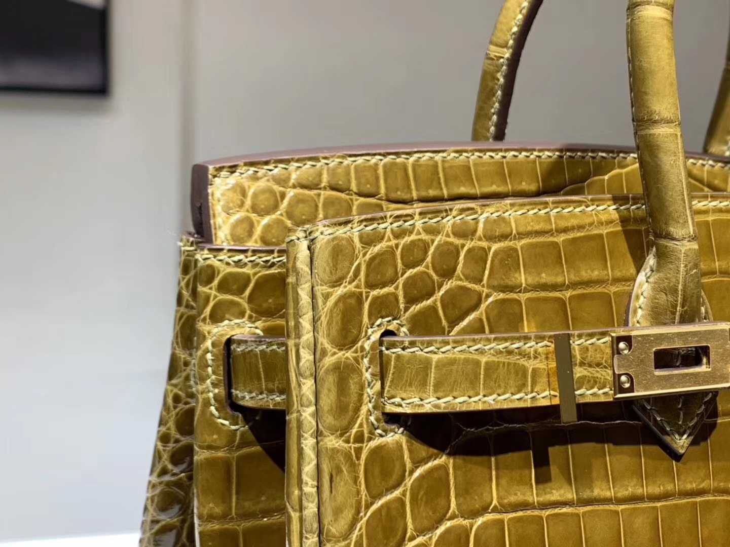 Hermès（爱马仕）Brikin铂金包 鳄鱼皮 焦糖杏色 25cm