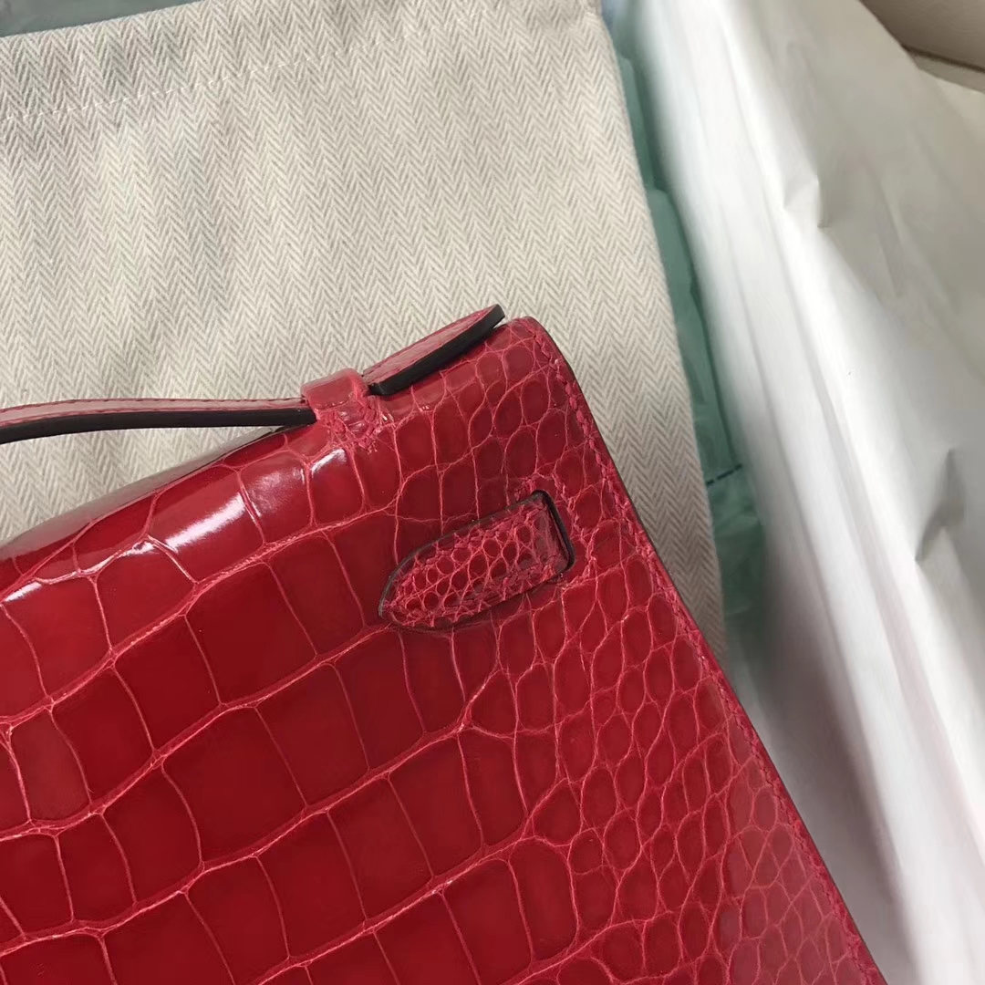 Hermès（爱马仕）Mini Kelly 亮面框框鳄鱼 ck95法拉利红 顶级工艺 蜡线全手工 金扣 22cm