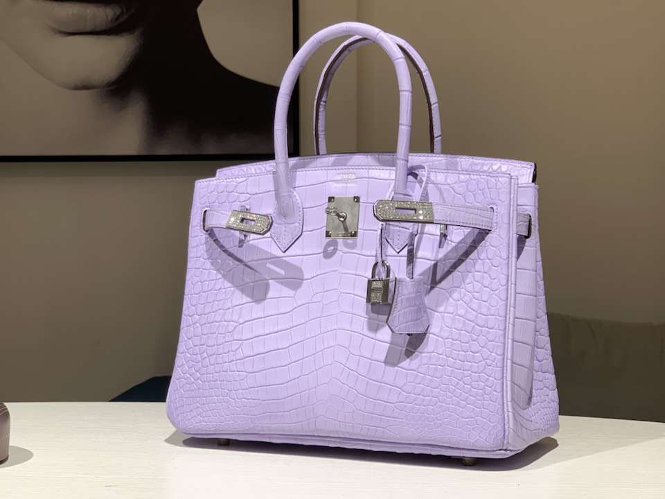 Hermès（爱马仕）Birkin 铂金包 香芋紫 带钻银扣 鳄鱼皮 纯手工 25cm