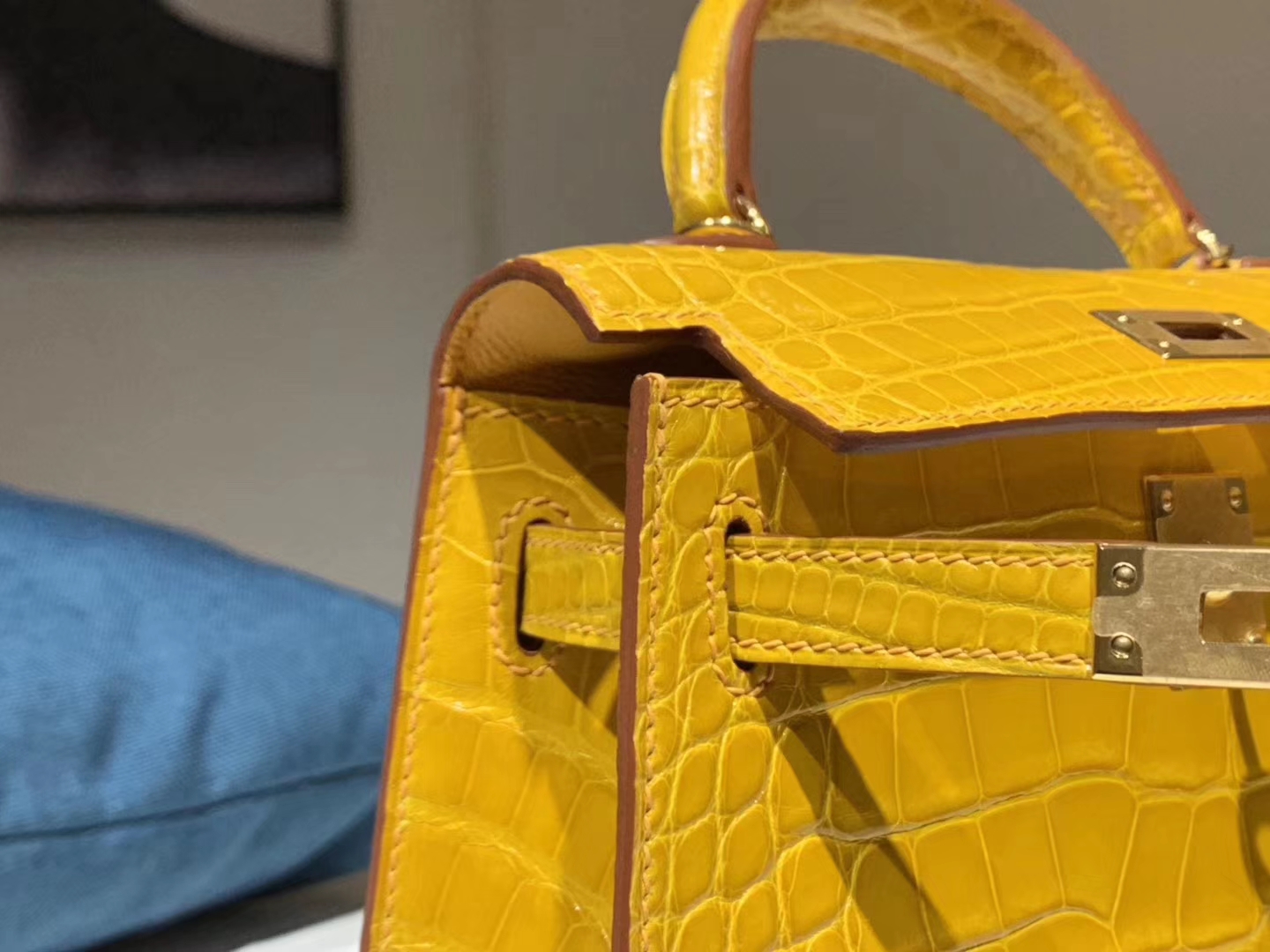 Hermès（爱马仕）mini kelly二代 鳄鱼皮 9D 琥珀黄 现货