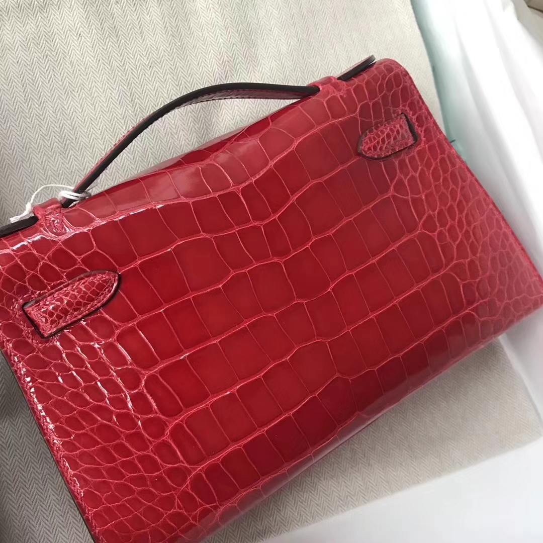 Hermès（爱马仕）Mini Kelly 亮面框框鳄鱼 ck95法拉利红 顶级工艺 蜡线全手工 金扣 22cm