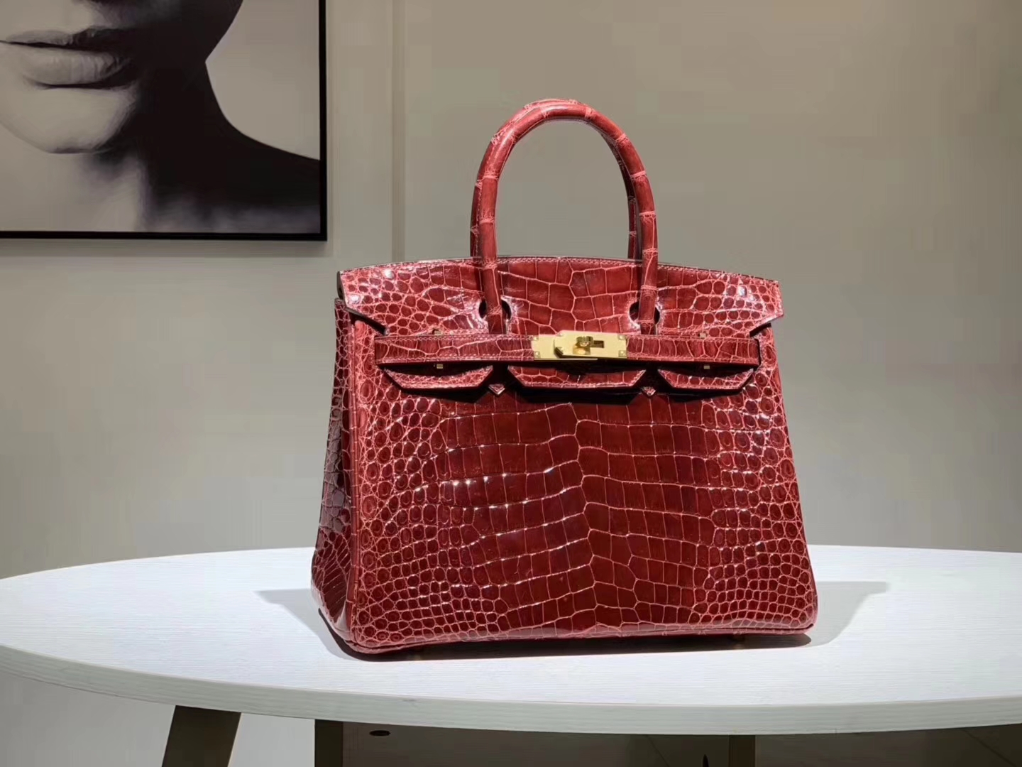Hermès（爱马仕）Brikin铂金包 鳄鱼皮 波尔多酒红 30cm