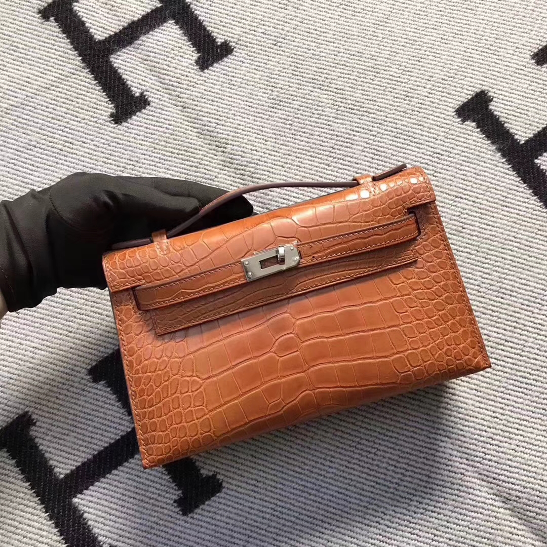 Hermès（爱马仕）迷你凯莉包 mini kelly 极品南瓜橙 美洲雾面鳄鱼 现货 22cm