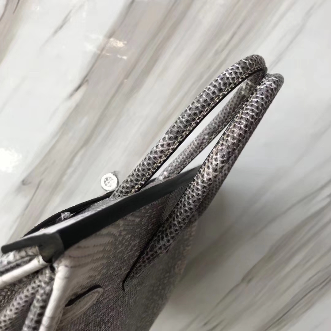 Hermès（爱马仕）Birkin铂金包 Lizard 进口亮面蜥蜴 小喜马拉雅色 银扣 25cm 现货