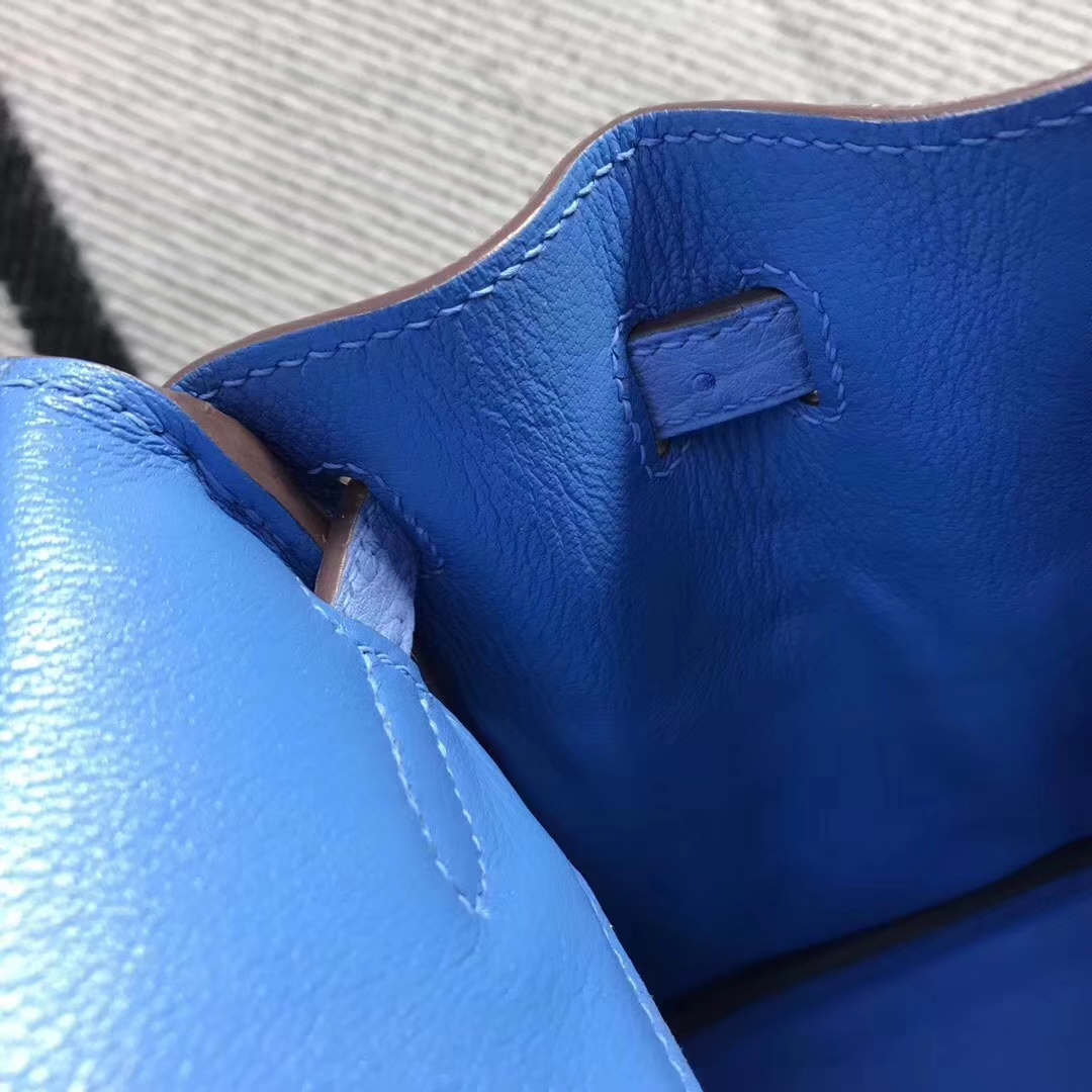 Hermès（爱马仕）brikin铂金包 南非鸵鸟皮 粉蓝色 银扣 现货 25cm