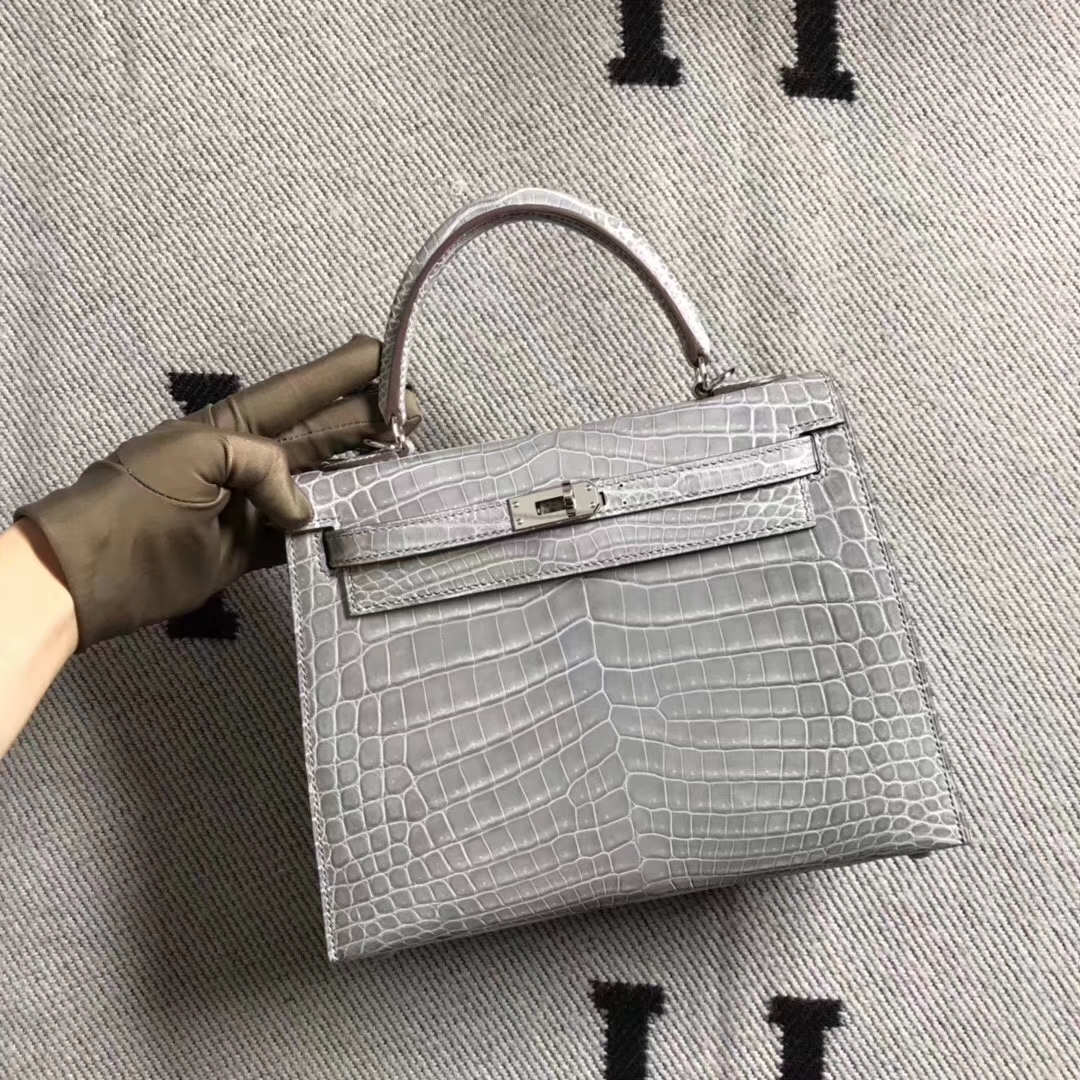 Hermès（爱马仕）Kelly凯莉包 斑鸠灰 银扣 尼罗鳄 现货 25cm