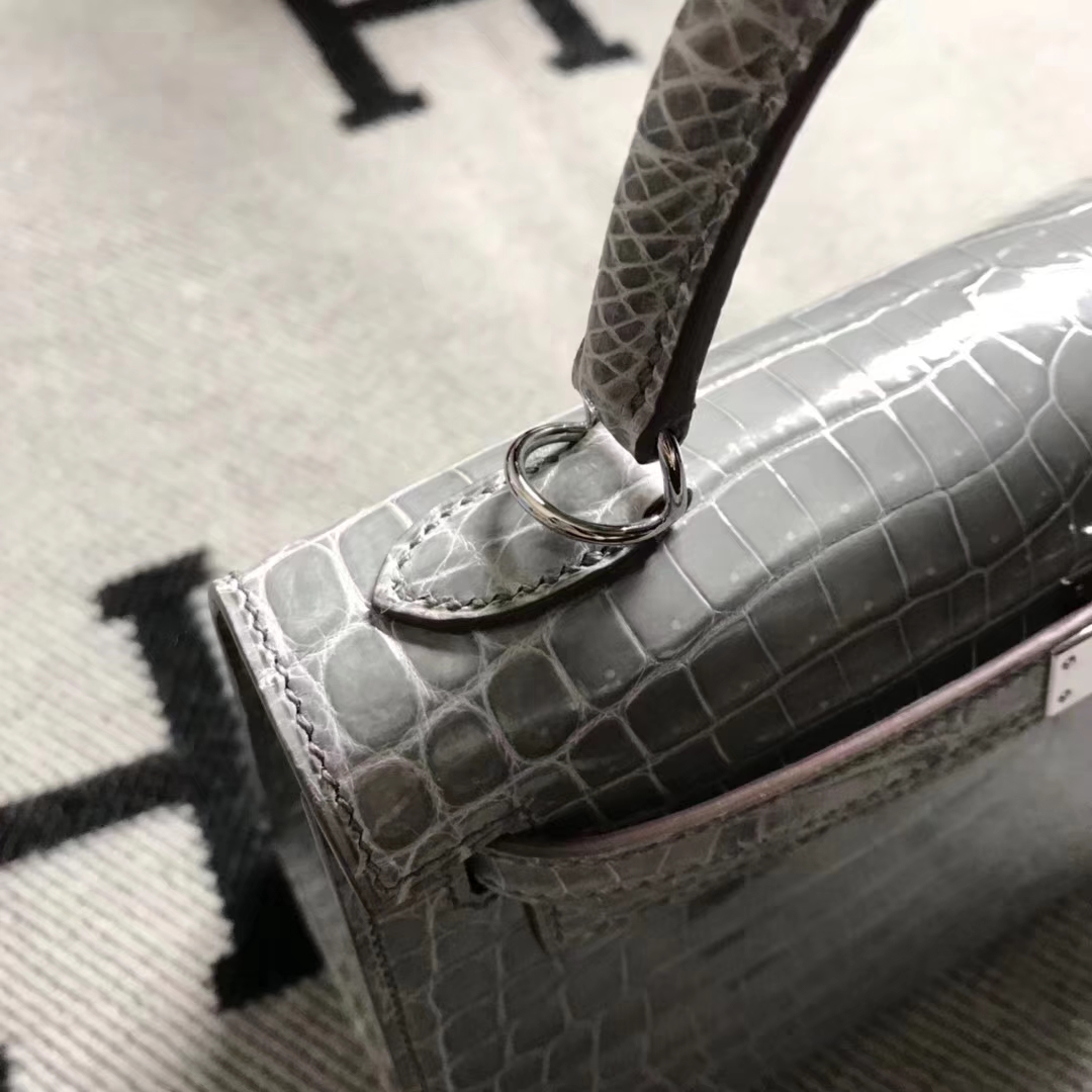 Hermès（爱马仕）Kelly凯莉包 斑鸠灰 银扣 尼罗鳄 现货 25cm