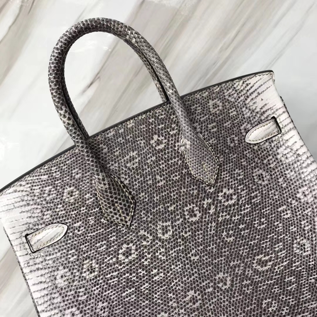 Hermès（爱马仕）Birkin铂金包 Lizard 进口亮面蜥蜴 小喜马拉雅色 银扣 25cm 现货