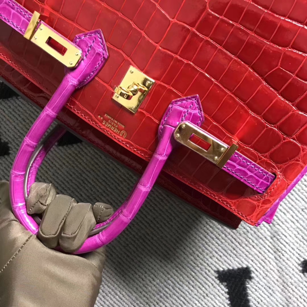 Hermès（爱马仕）Birkin 铂金包 法拉利红拼 原版品质 金扣 现货 25cm