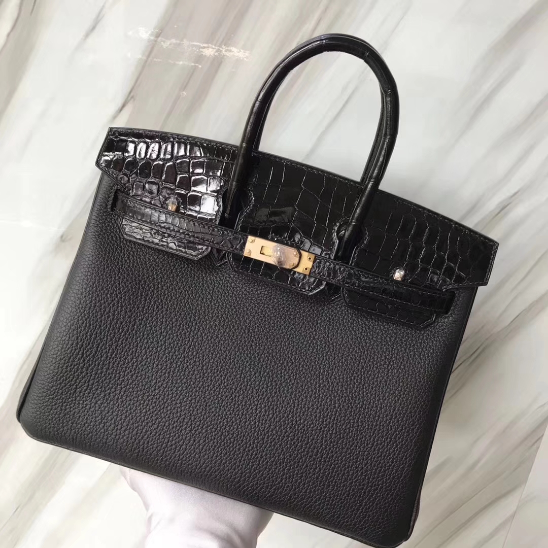 Hermès(爱马仕)Birkin铂金包 ck89 黑色 noir crocodile shiny 亮面鳄鱼黑色 玫瑰金 25cm-拉尔森鳄鱼皮具定制 - 爱马仕包包官网 Hermès(爱马仕)Birkin铂金包 ck89 黑色 noir crocodile shiny 亮面鳄鱼黑色 玫瑰金 25cm