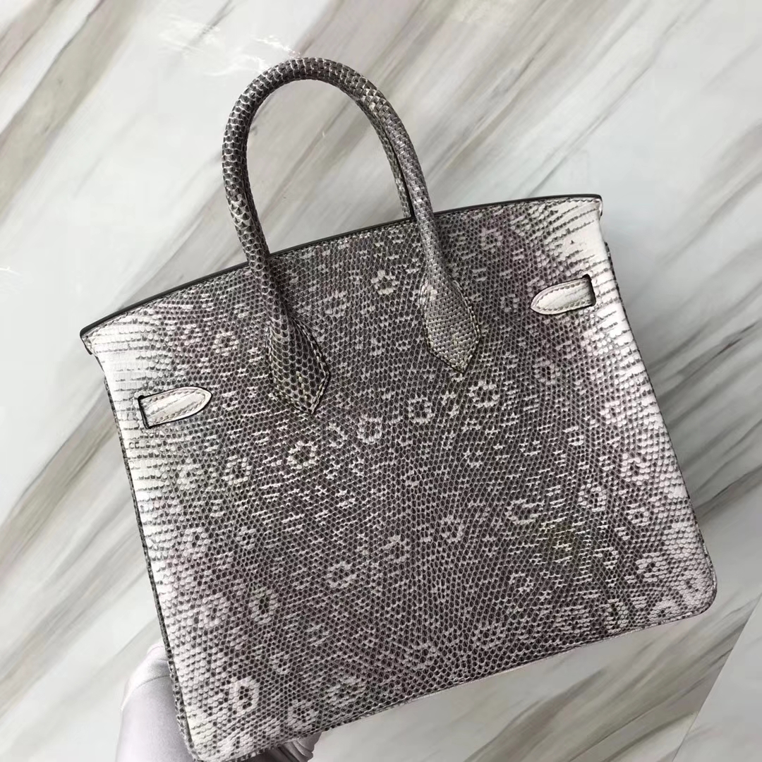 Hermès（爱马仕）Birkin铂金包 Lizard 进口亮面蜥蜴 小喜马拉雅色 银扣 25cm 现货
