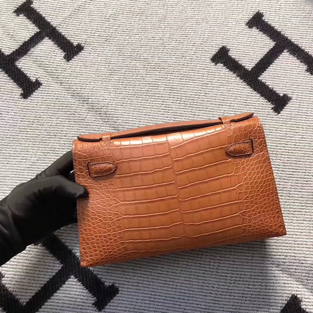 Hermès（爱马仕）迷你凯莉包 mini kelly 极品南瓜橙 美洲雾面鳄鱼 现货 22cm