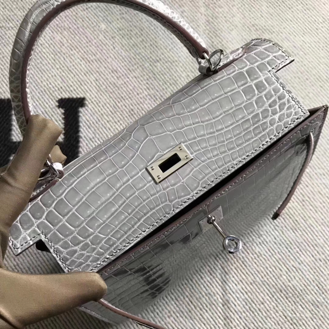 Hermès（爱马仕）Kelly凯莉包 斑鸠灰 银扣 尼罗鳄 现货 25cm