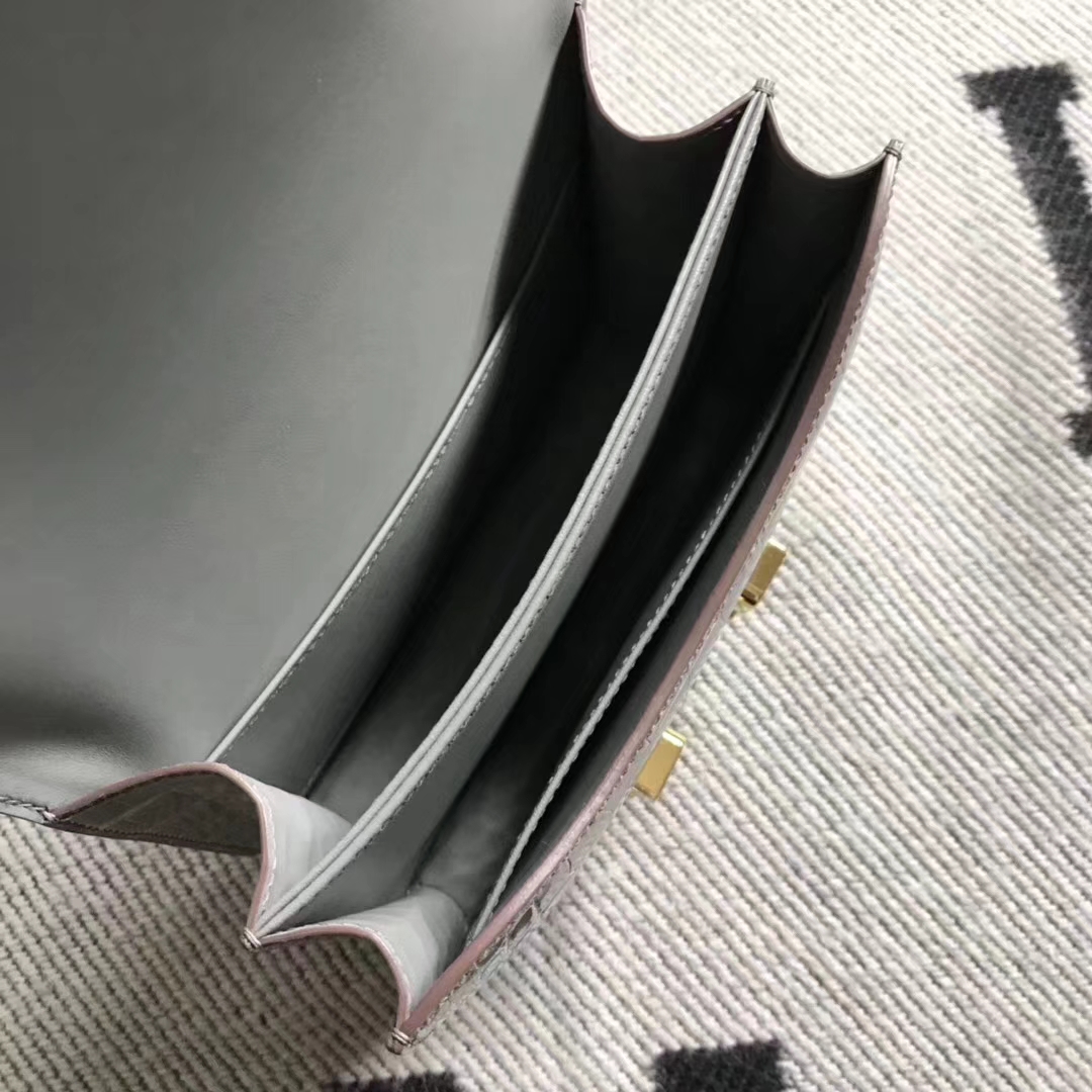 Hermès（爱马仕）空姐包 斑鸠灰 美洲鳄 金扣 现货 19cm