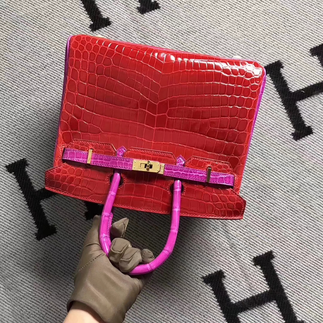 Hermès（爱马仕）Birkin 铂金包 法拉利红拼 原版品质 金扣 现货 25cm