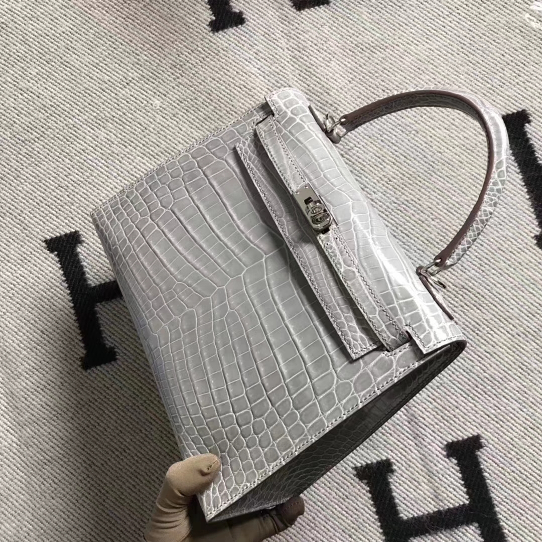 Hermès（爱马仕）Kelly凯莉包 斑鸠灰 银扣 尼罗鳄 现货 25cm