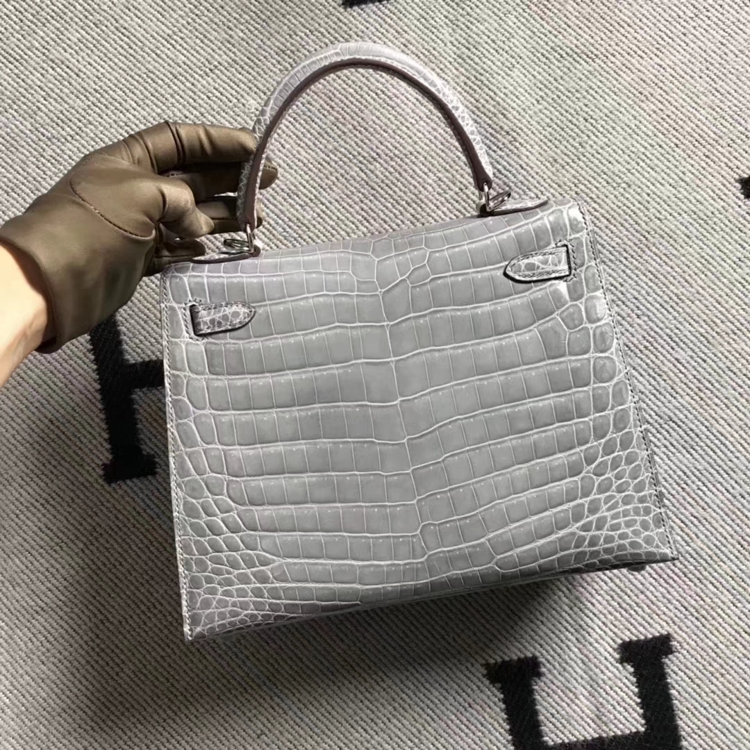 Hermès（爱马仕）Kelly凯莉包 斑鸠灰 银扣 尼罗鳄 现货 25cm