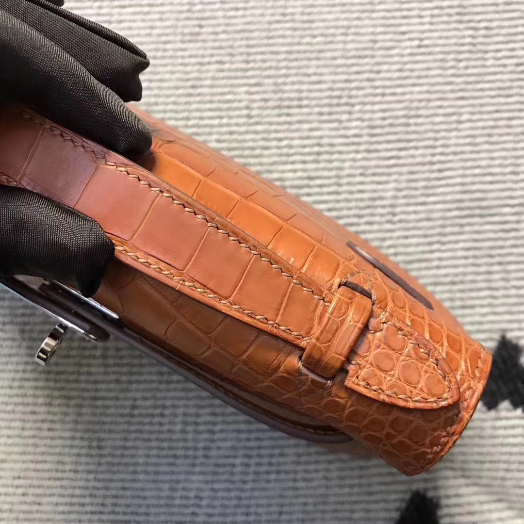 Hermès（爱马仕）迷你凯莉包 mini kelly 极品南瓜橙 美洲雾面鳄鱼 现货 22cm
