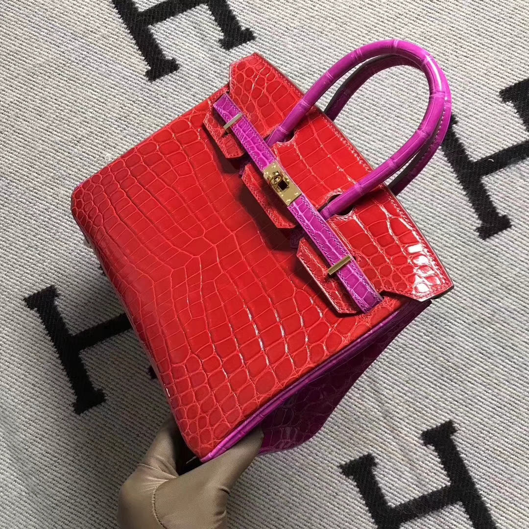 Hermès（爱马仕）Birkin 铂金包 法拉利红拼 原版品质 金扣 现货 25cm