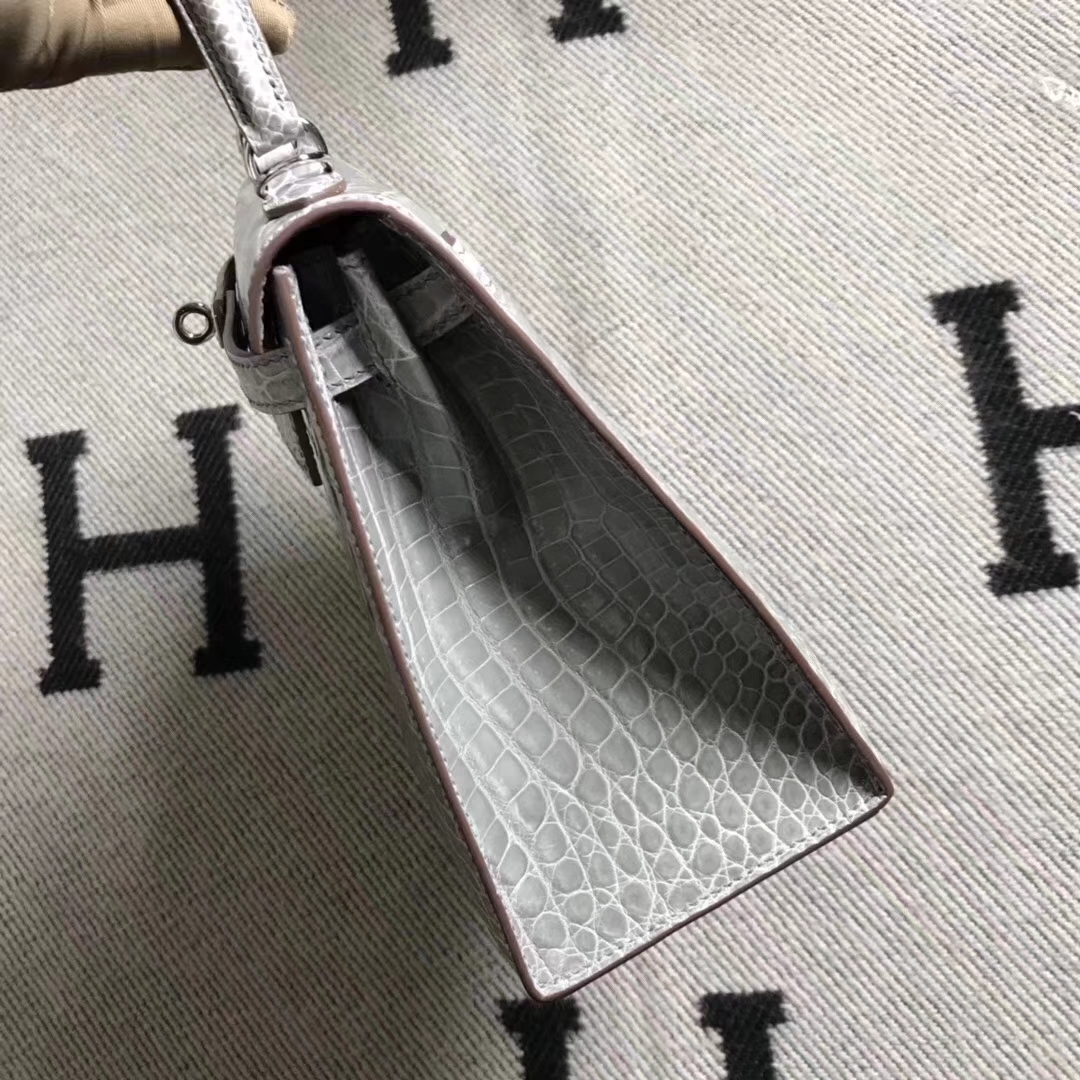 Hermès（爱马仕）Kelly凯莉包 斑鸠灰 银扣 尼罗鳄 现货 25cm