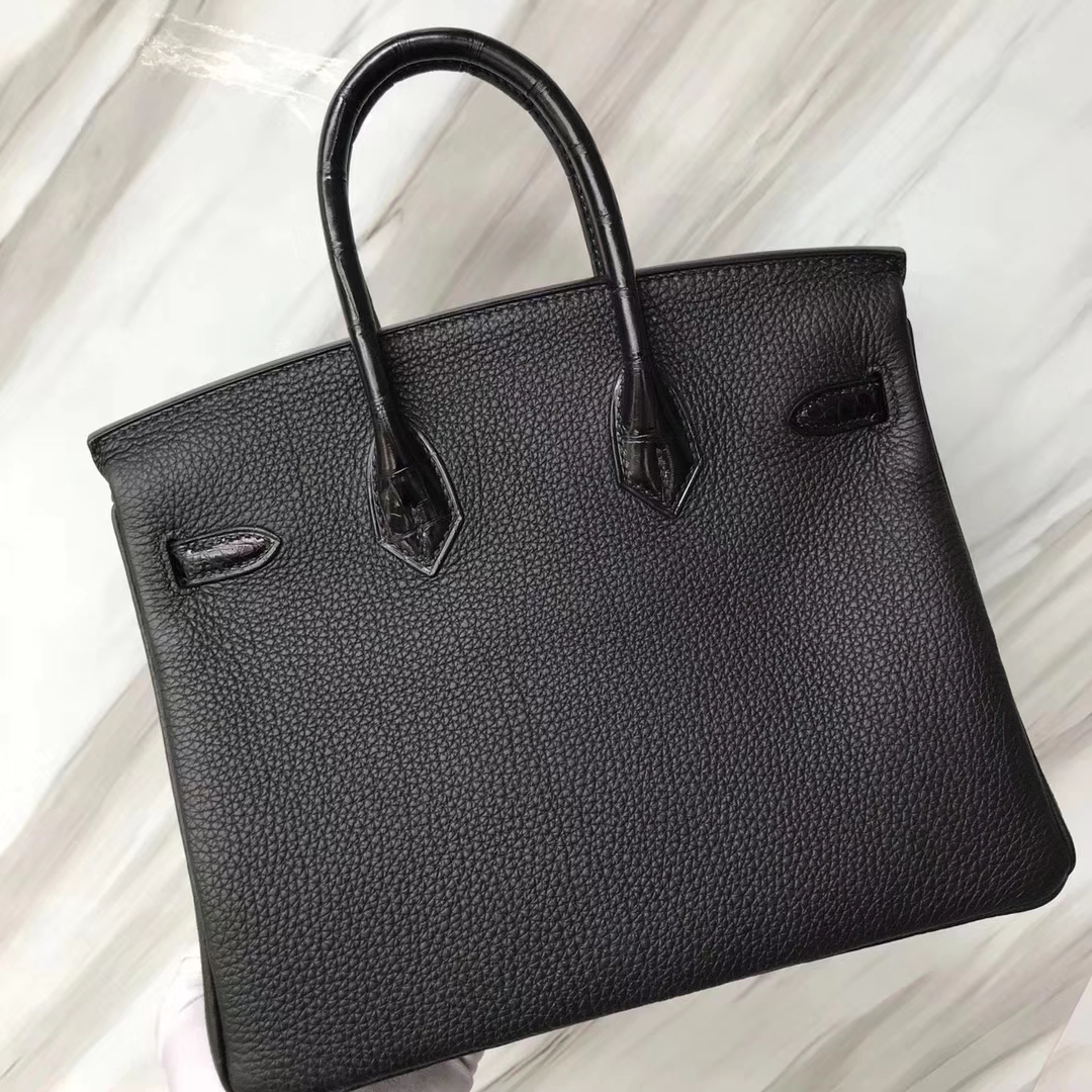 Hermès（爱马仕）Birkin铂金包 ck89 黑色 noir crocodile shiny 亮面鳄鱼黑色 玫瑰金 25cm