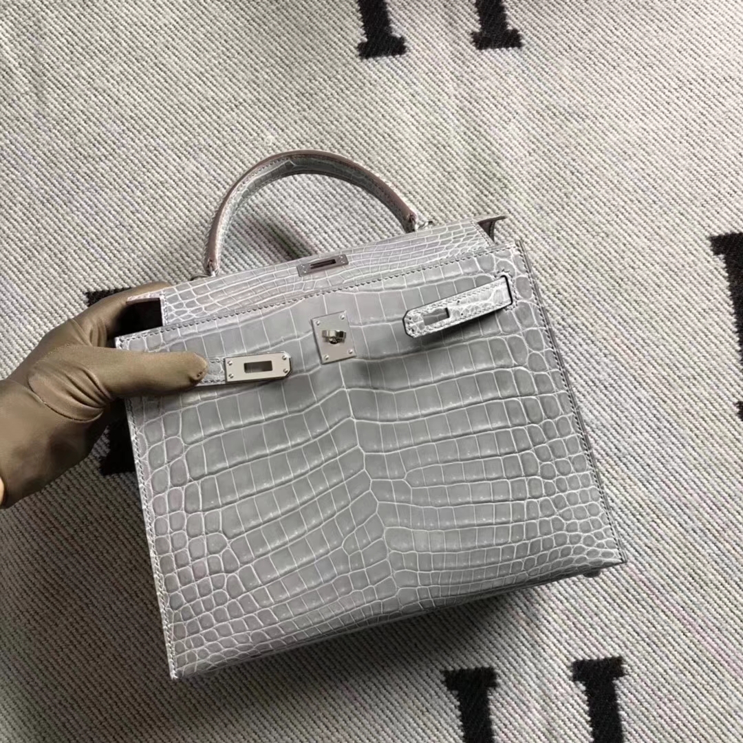 Hermès（爱马仕）Kelly凯莉包 斑鸠灰 银扣 尼罗鳄 现货 25cm