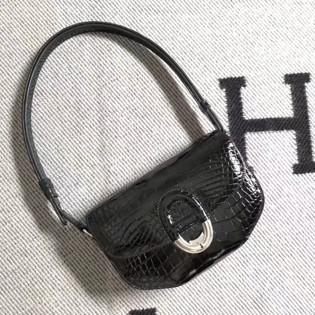 Hermès（爱马仕）cherche Midi mini 黑色 美洲鳄 银扣 现货