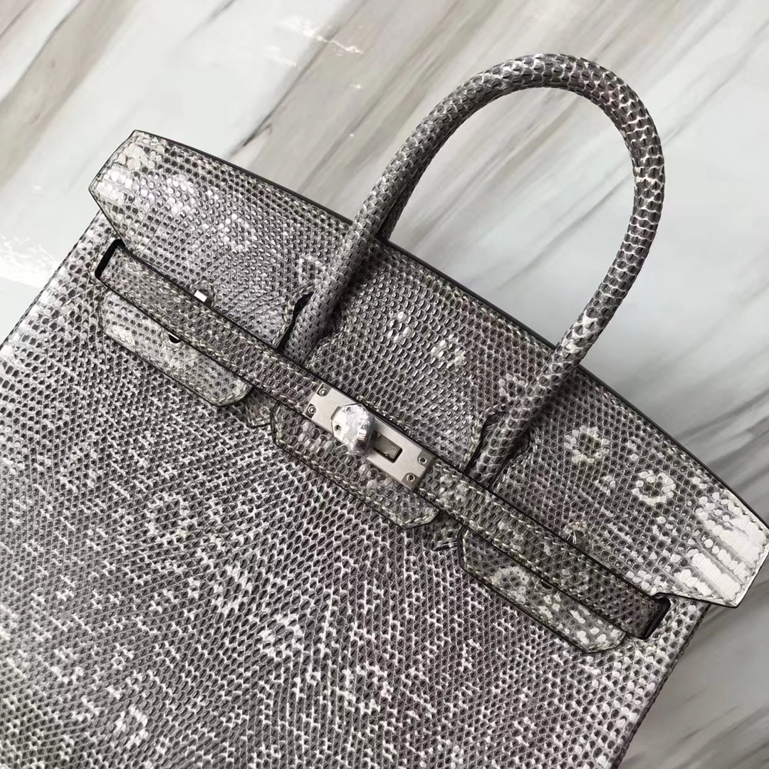 Hermès(爱马仕)Birkin铂金包 Lizard 进口亮面蜥蜴 小喜马拉雅色 银扣 25cm 现货-拉尔森鳄鱼皮具定制 - 爱马仕包包官网 Hermès(爱马仕)Birkin铂金包 Lizard 进口亮面蜥蜴 小喜马拉雅色 银扣 25cm 现货