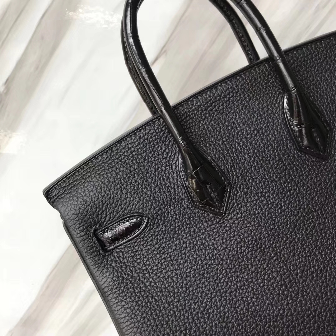 Hermès（爱马仕）Birkin铂金包 ck89 黑色 noir crocodile shiny 亮面鳄鱼黑色 玫瑰金 25cm