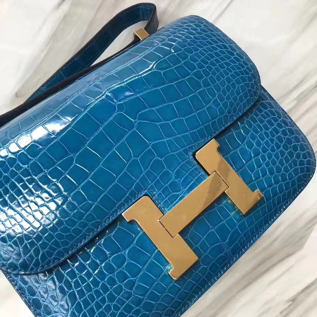 Hermès(爱马仕)Constance空姐包 亮面鳄鱼 7W 伊兹密尔蓝 Blue izmir 金扣 现货24cm-拉尔森鳄鱼皮具定制 - 爱马仕包包官网 Hermès(爱马仕)Constance空姐包 亮面鳄鱼 7W 伊兹密尔蓝 Blue izmir 金扣 现货24cm