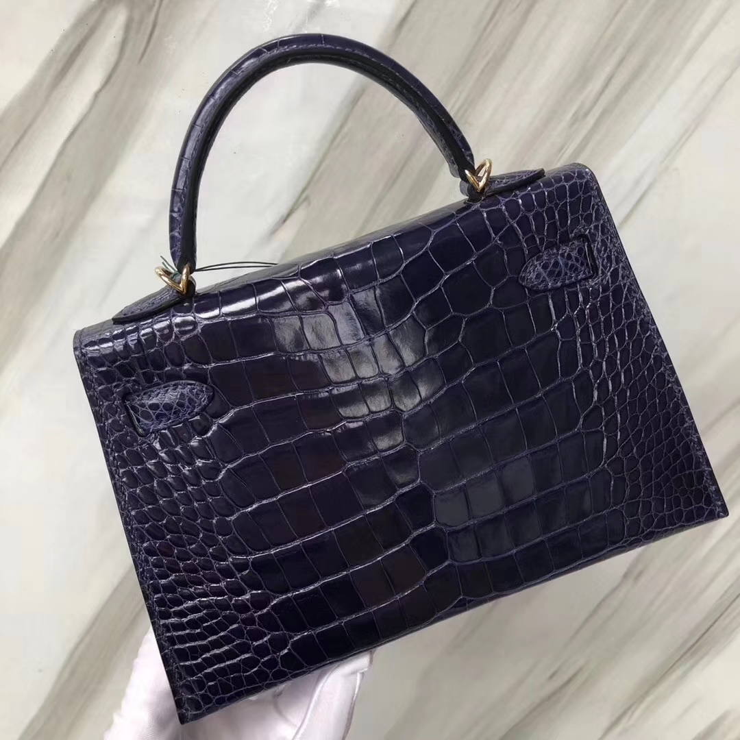 Hermès（爱马仕）Minikelly ll Alligator shiny 亮面鳄鱼 m3 墨水蓝 金扣 超美现货