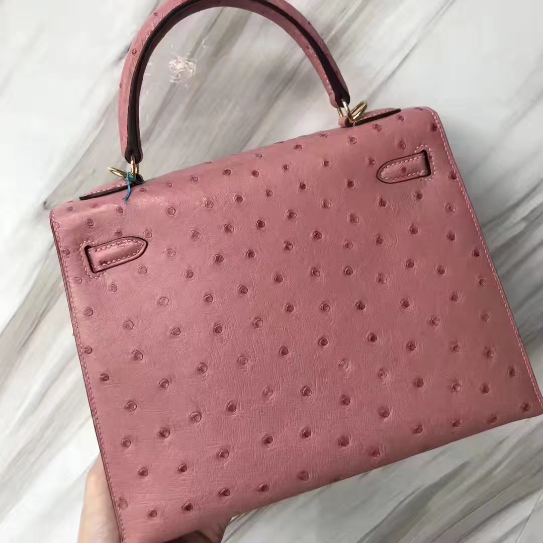 Hermès（爱马仕）Kelly凯莉包 ostrich kk鸵鸟 ck94陶瓷粉 顶级工艺 蜡线全手工 25cm 现货