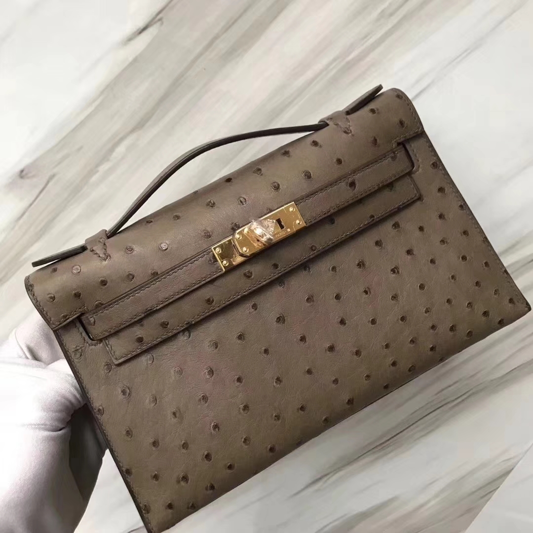 Hermès（爱马仕）Mini Kelly ostrich kk鸵鸟 ck18大象灰 顶级工艺 蜡线全手工 金扣 22cm