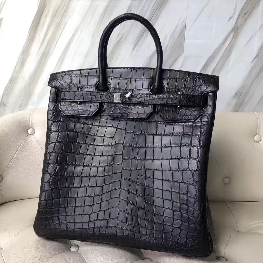 Hermès（爱马仕）HAC 40cm Matt crocodile 雾面两点尼罗鳄 ck89黑色 蜡线全手工 接受预定
