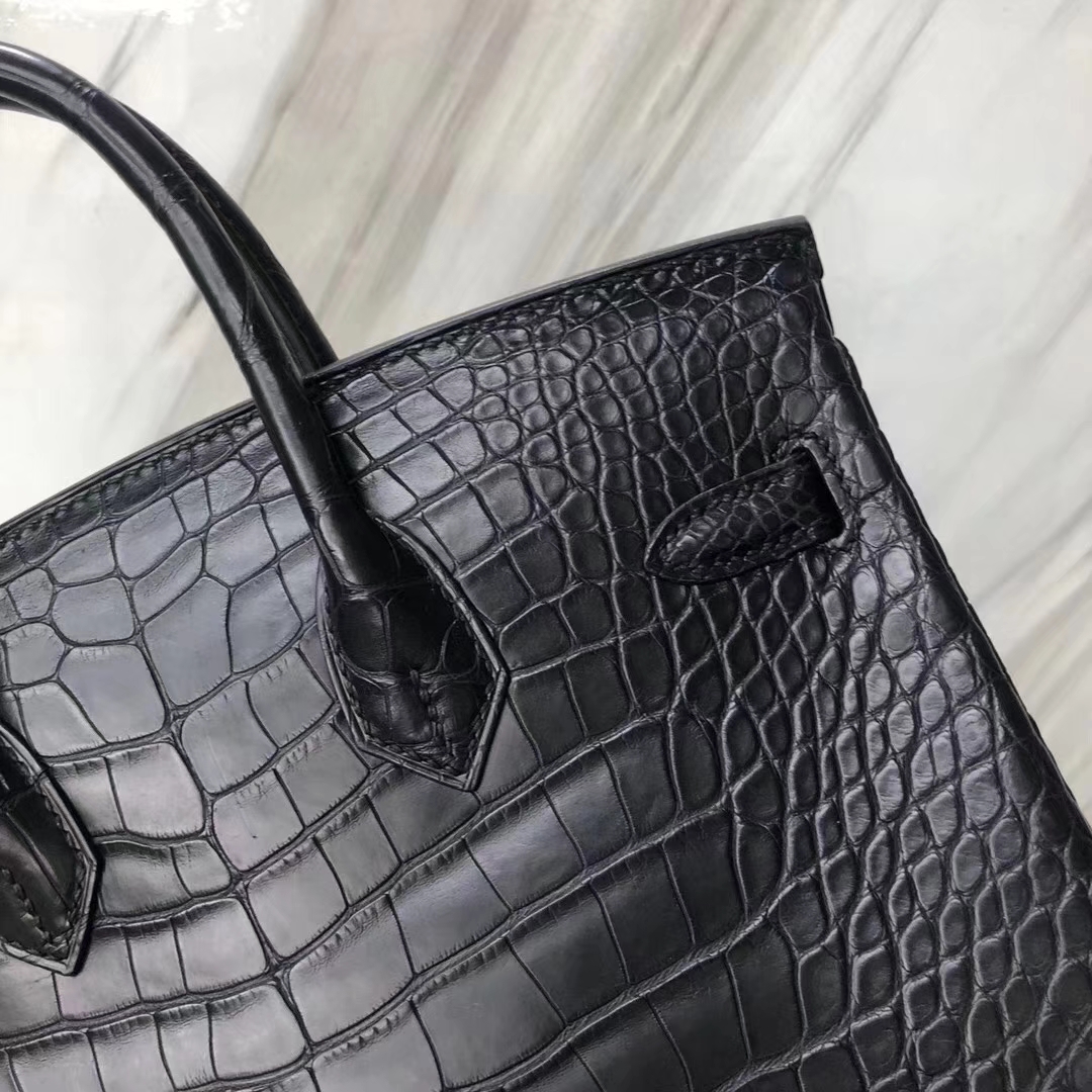 Hermès（爱马仕）Birkin Alligator matt 雾面鳄鱼 ck89 黑色 noir 银扣 25cm