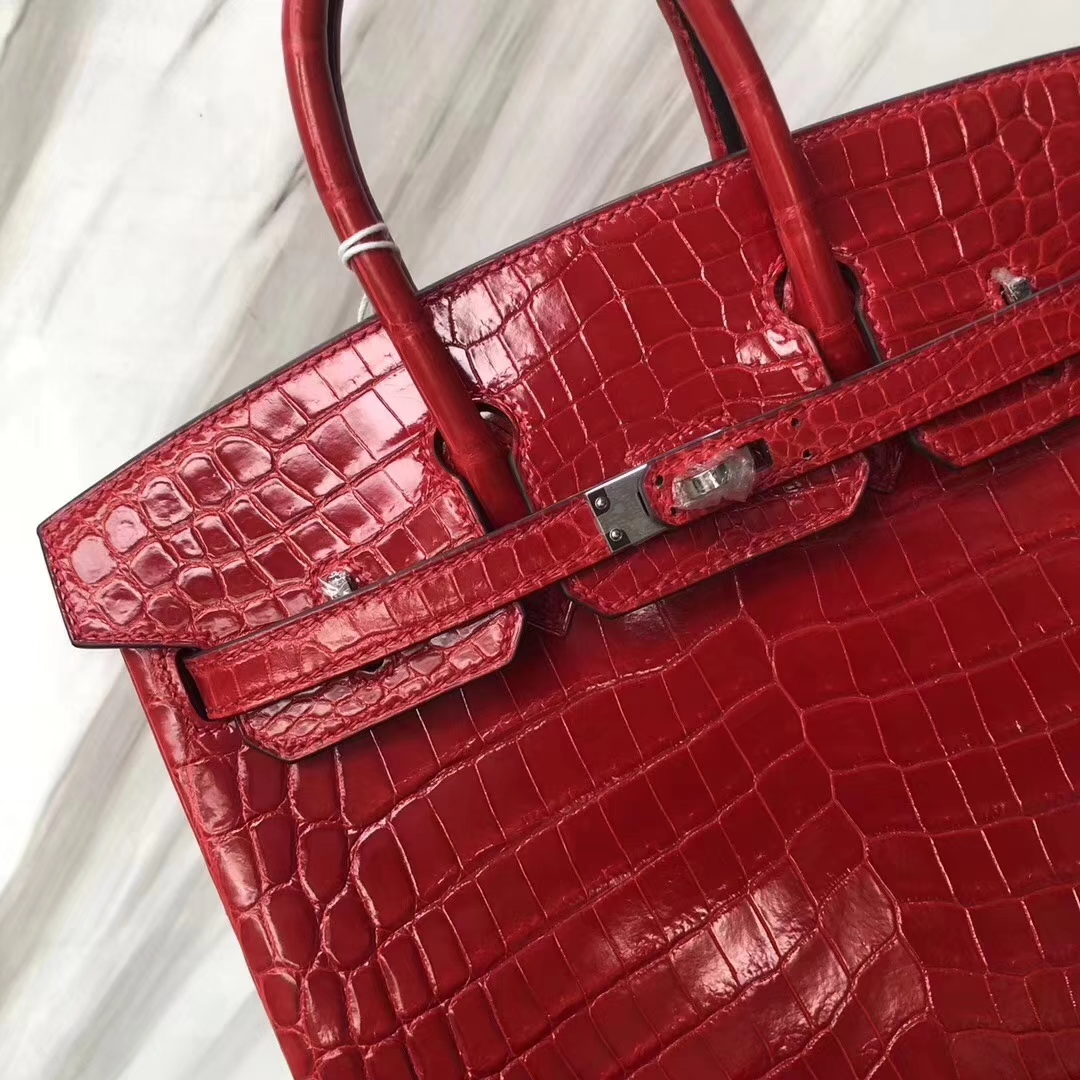 Hermès(爱马仕)Birkin Crocodile shiny 亮面鳄鱼 ck95 法拉利红 Braise 银扣 25cm-拉尔森鳄鱼皮具定制 - 爱马仕包包官网 Hermès(爱马仕)Birkin Crocodile shiny 亮面鳄鱼 ck95 法拉利红 Braise 银扣 25cm