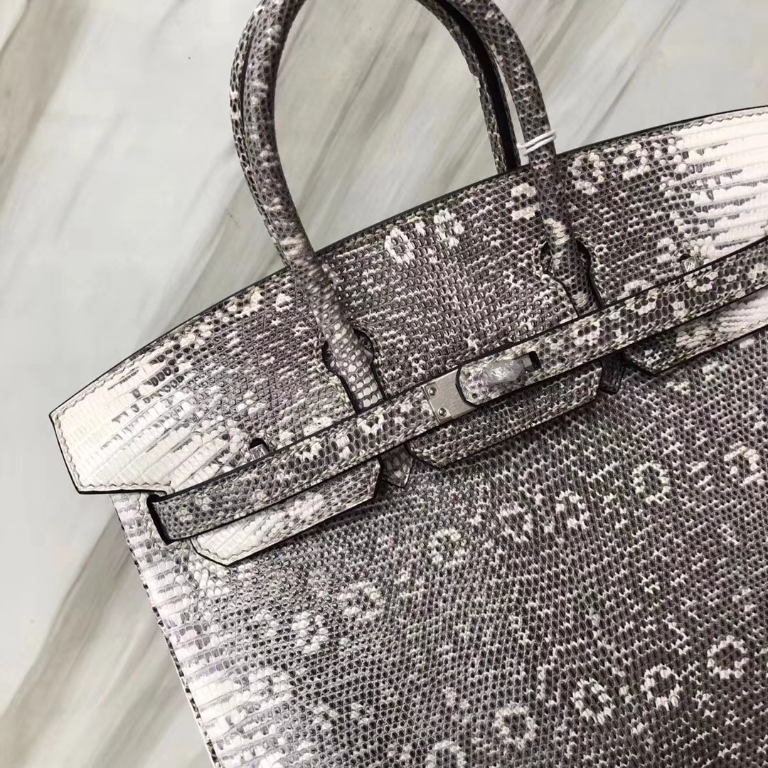 Hermès(爱马仕)Birkin铂金包 Lizard 小喜马拉雅色 进口亮面蜥蜴 银扣 25cm-拉尔森鳄鱼皮具定制 - 爱马仕包包官网 Hermès(爱马仕)Birkin铂金包 Lizard 小喜马拉雅色 进口亮面蜥蜴 银扣 25cm