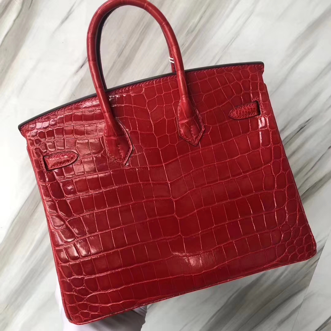 Hermès（爱马仕）Birkin Crocodile shiny 亮面鳄鱼 ck95 法拉利红 Braise 银扣 25cm