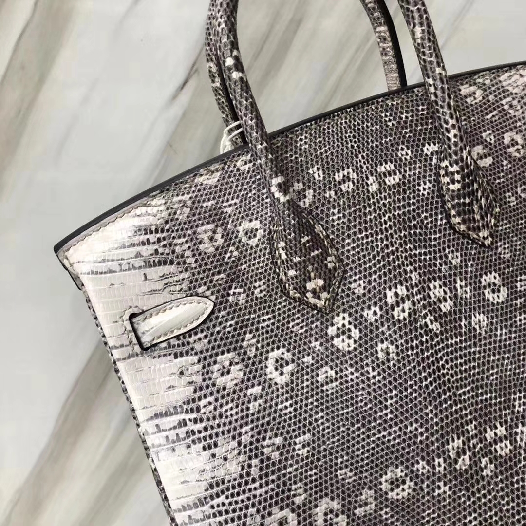 Hermès（爱马仕）Birkin铂金包 Lizard 小喜马拉雅色 进口亮面蜥蜴 银扣 25cm