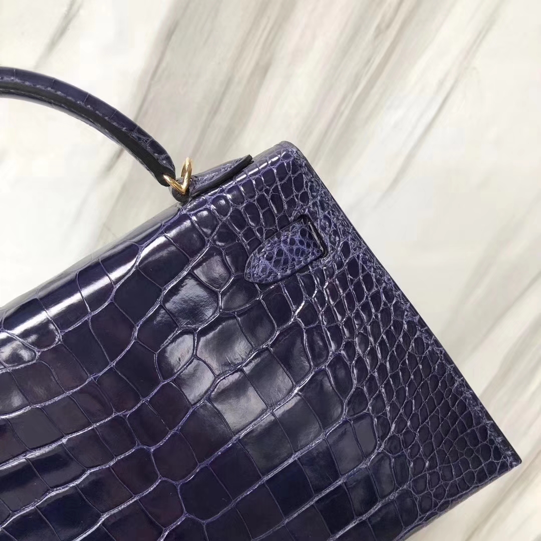Hermès（爱马仕）Minikelly ll Alligator shiny 亮面鳄鱼 m3 墨水蓝 金扣 超美现货