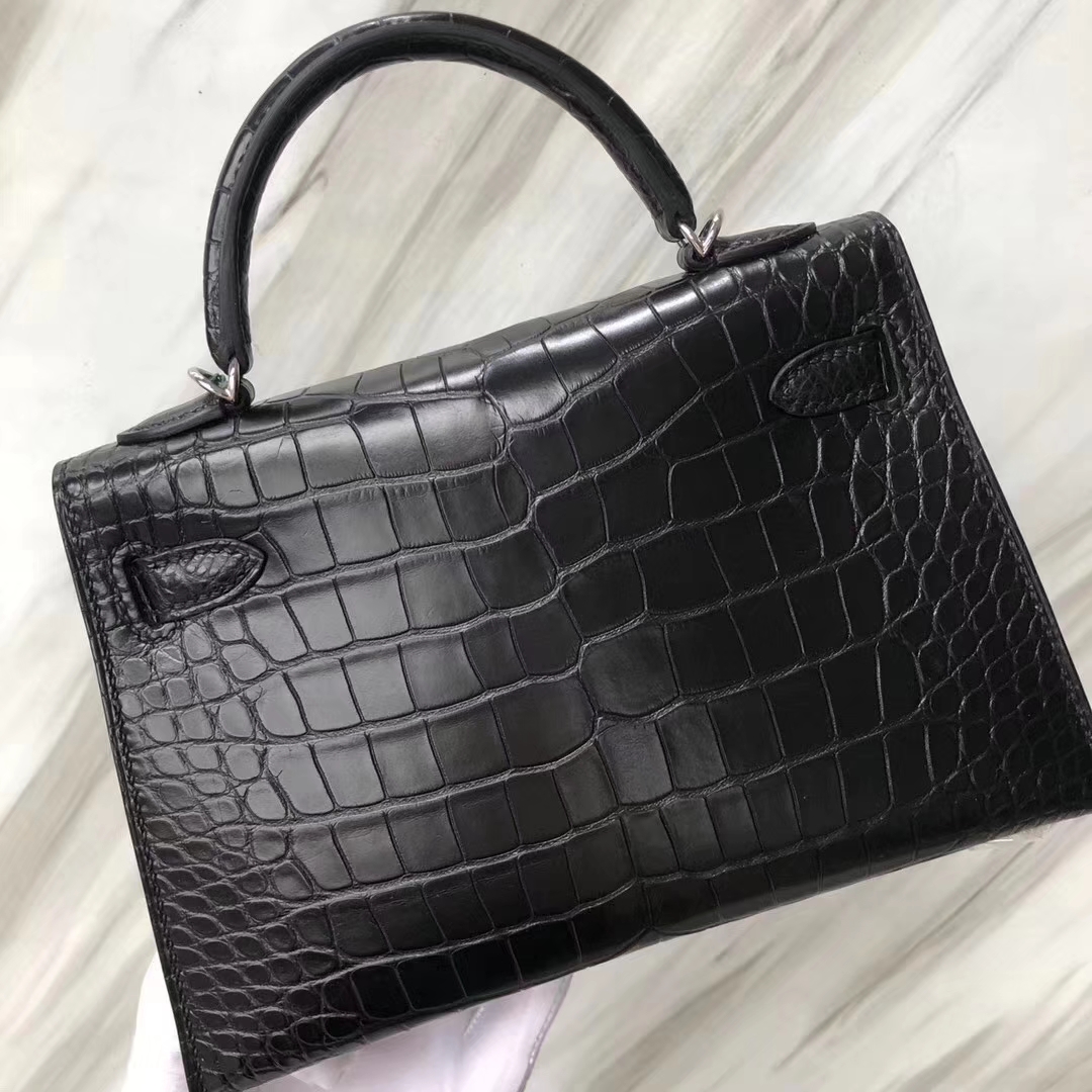 Hermès（爱马仕）Minikelly ll Alligator matt 雾面鳄鱼 ck89 黑色 银扣 超美现货