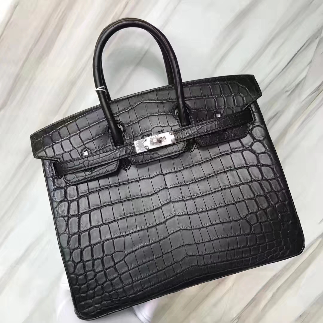 Hermès（爱马仕）Birkin铂金包 Crocodile matt 雾面鳄鱼 ck89 黑色 noir 银扣 25cm