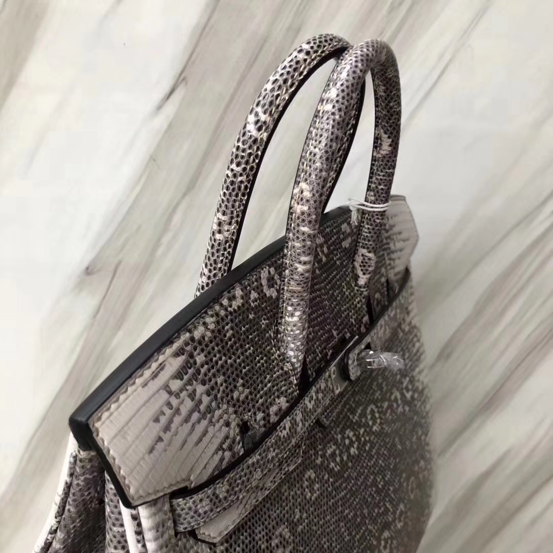 Hermès（爱马仕）Birkin铂金包 Lizard 小喜马拉雅色 进口亮面蜥蜴 银扣 25cm