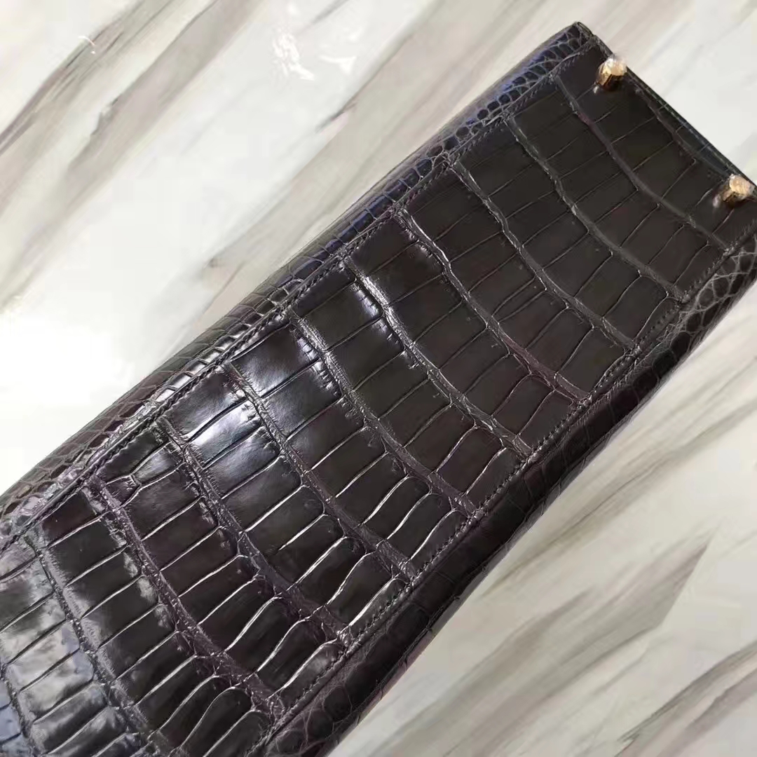 Hermès（爱马仕）Kelly凯莉包 shiny porosus 澳洲湾鳄 ck88石墨灰 蜡线全手工 金扣 32cm