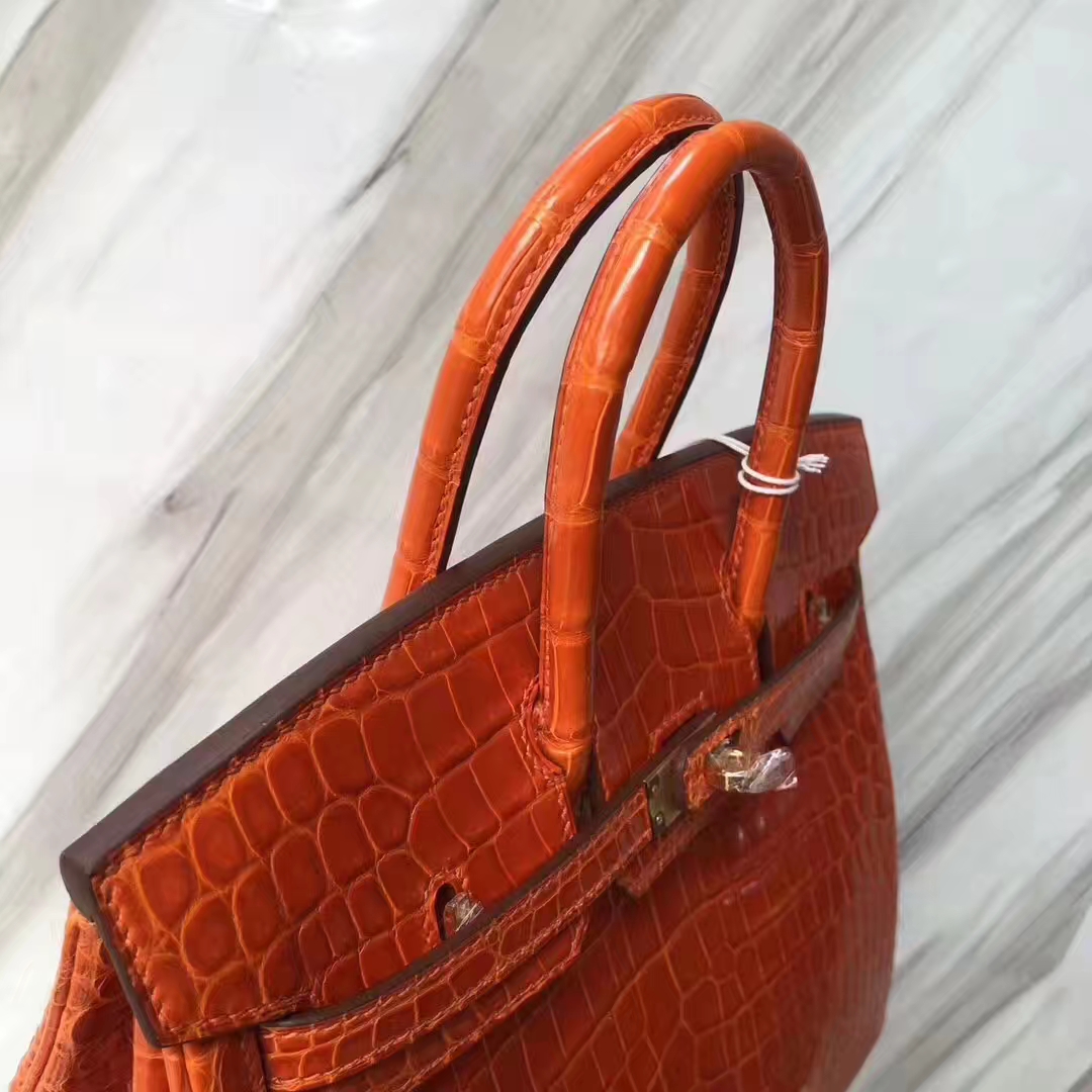 Hermès（爱马仕）Birkin Crocodile shiny 亮面鳄鱼 93橙色 orange 金扣 25cm