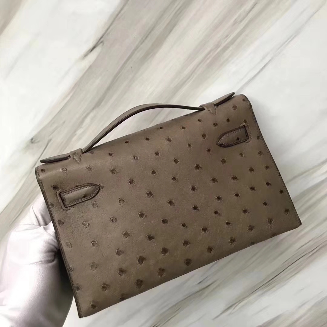 Hermès（爱马仕）Mini Kelly ostrich kk鸵鸟 ck18大象灰 顶级工艺 蜡线全手工 金扣 22cm