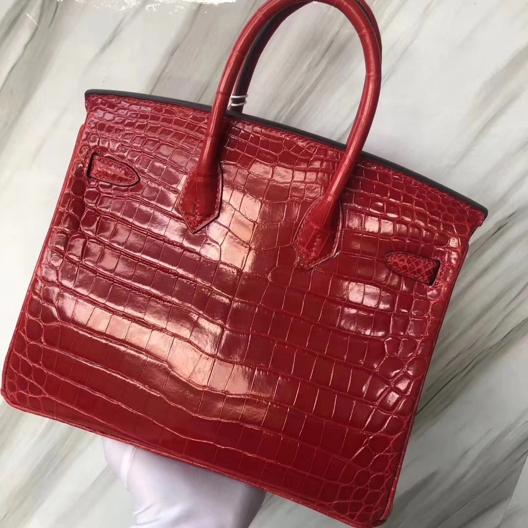 Hermès（爱马仕）Birkin Crocodile shiny 亮面鳄鱼 ck95 法拉利红 Braise 金扣 25cm
