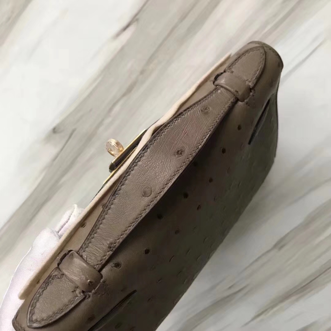 Hermès（爱马仕）Mini Kelly ostrich kk鸵鸟 ck18大象灰 顶级工艺 蜡线全手工 金扣 22cm