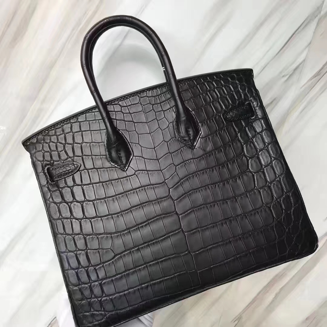 Hermès（爱马仕）Birkin铂金包 Crocodile matt 雾面鳄鱼 ck89 黑色 noir 银扣 25cm