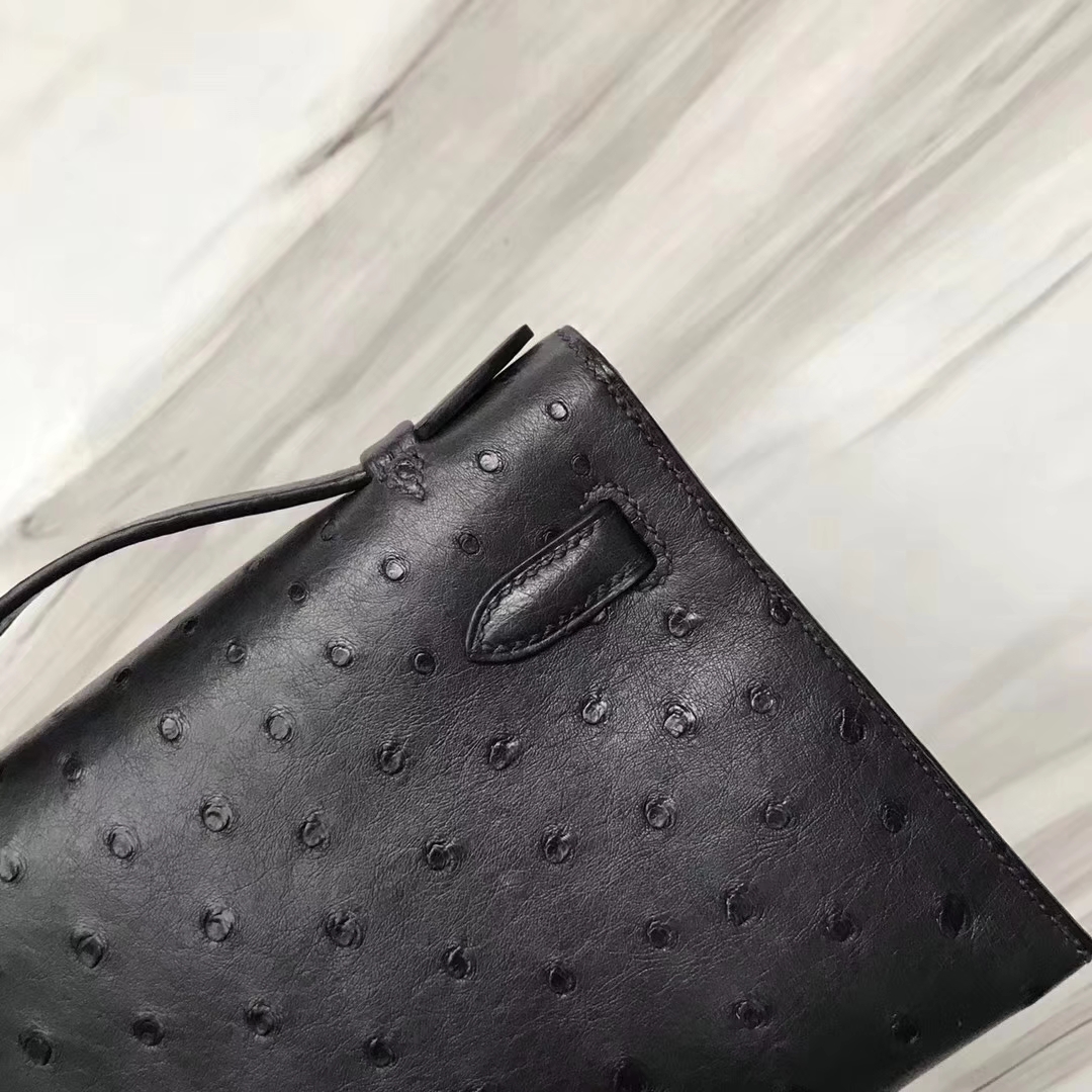 Hermès（爱马仕）Mini Kelly ostrich kk鸵鸟 2Z午夜蓝 顶级工艺 蜡线全手工 金扣 22cm